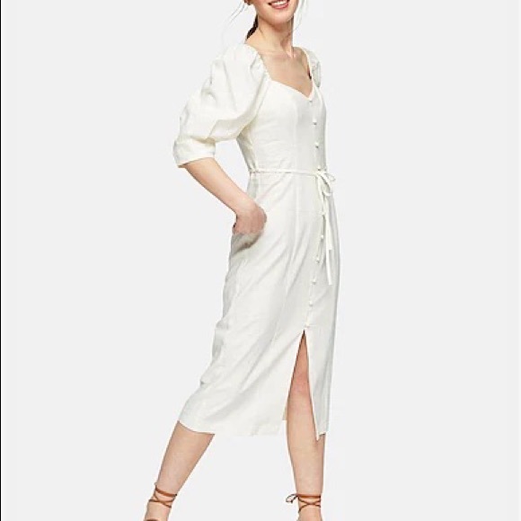 Topshop white linen puff sleeves dress - Picture 2 of 6